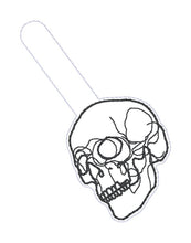 Load image into Gallery viewer, Simple Skull snap tab and eyelet fob machine embroidery file (single and multi files included) DIGITAL DOWNLOAD