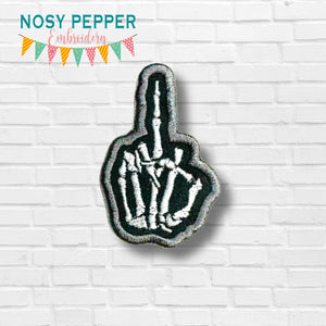 Middle Finger Skeleton patch machine embroidery design (2 sizes included) DIGITAL DOWNLOAD