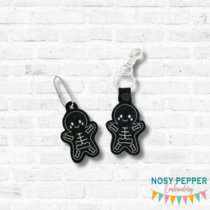 Skeleton Gingerbread snap tab and eyelet fob set (single and multi files included) machine embroidery design DIGITAL DOWNLOAD