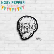 Load image into Gallery viewer, Skull Line patch machine embroidery design (2 sizes included) DIGITAL DOWNLOAD