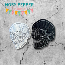 Load image into Gallery viewer, Skull ITH Mug rug envelope machine embroidery design (4 sizes included) DIGITAL DOWNLOAD