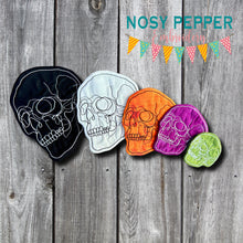 Load image into Gallery viewer, Skull ITH Mug rug envelope machine embroidery design (4 sizes included) DIGITAL DOWNLOAD