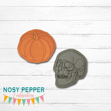 Load image into Gallery viewer, Skull &amp; Pumpkin coaster set of 2 designs machine embroidery design DIGITAL DOWNLOAD