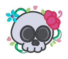 Load image into Gallery viewer, Skull With Flowers machine embroidery design (5 sizes included) DIGITAL DOWNLOAD