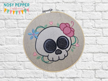 Load image into Gallery viewer, Skull With Flowers machine embroidery design (5 sizes included) DIGITAL DOWNLOAD