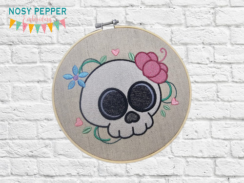 Skull With Flowers machine embroidery design (5 sizes included) DIGITAL DOWNLOAD