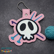 Load image into Gallery viewer, Skull Stitcher applique snap tab (single &amp; multi files included) machine embroidery design DIGITAL DOWNLOAD