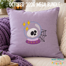 Load image into Gallery viewer, Crystal Ball Skull machine embroidery design --2026 Spooky Mystery Bundle-- (5 sizes included) DIGITAL DOWNLOAD