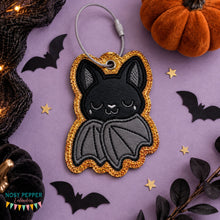 Load image into Gallery viewer, Sleepy Bat applique bag tag machine embroidery design DIGITAL DOWNLOAD