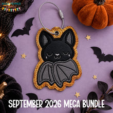 Load image into Gallery viewer, Sleepy Bat applique bag tag machine embroidery design DIGITAL DOWNLOAD