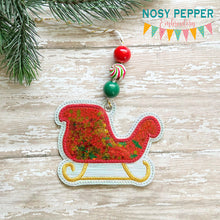 Load image into Gallery viewer, Sleigh applique shaker ornament/bag tag/bookmark machine embroidery design DIGITAL DOWNLOAD