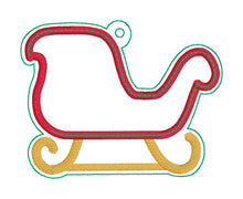 Load image into Gallery viewer, Sleigh applique shaker ornament/bag tag/bookmark machine embroidery design DIGITAL DOWNLOAD