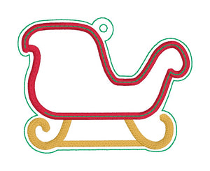 Sleigh applique shaker ornament/bag tag/bookmark machine embroidery design DIGITAL DOWNLOAD