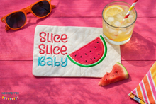 Load image into Gallery viewer, Slice Slice Baby applique mug rug machine embroidery design (4 sizes, envelope and turned styles included) DIGITAL DOWNLOAD
