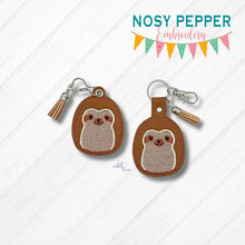 Load image into Gallery viewer, Sloth Squishy snap tab and eyelet fob machine embroidery file (single and multi files included) DIGITAL DOWNLOAD