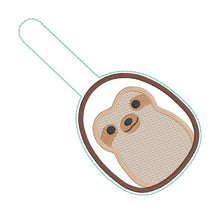 Load image into Gallery viewer, Sloth Squishy snap tab and eyelet fob machine embroidery file (single and multi files included) DIGITAL DOWNLOAD