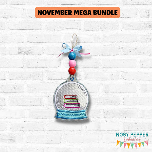 Books Snow Globe ornament/bookmark/bag tag machine embroidery design DIGITAL DOWNLOAD