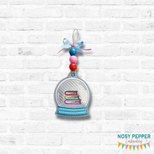 Load image into Gallery viewer, Books Snow Globe ornament/bookmark/bag tag machine embroidery design DIGITAL DOWNLOAD