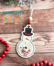 Load image into Gallery viewer, Snowman shaker ornament/bag tag/bookmark machine embroidery design DIGITAL DOWNLOAD