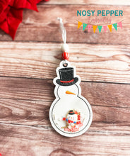 Load image into Gallery viewer, Snowman shaker ornament/bag tag/bookmark machine embroidery design DIGITAL DOWNLOAD