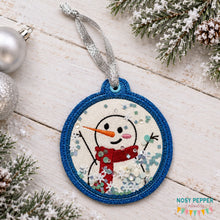 Load image into Gallery viewer, Happy Snowman applique ornament --2026 Holiday Bundle-- machine embroidery design DIGITAL DOWNLOAD