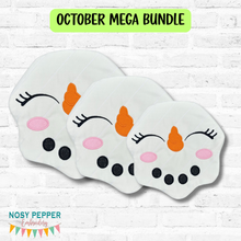 Load image into Gallery viewer, Happy Snowman Mug rug envelope style machine embroidery design (6 sizes included) DIGITAL DOWNLOAD