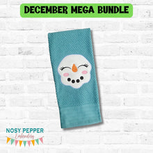 Load image into Gallery viewer, Happy Snowman appliqué machine embroidery design (5 sizes included) DIGITAL DOWNLOAD