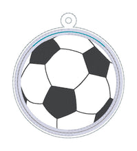 Load image into Gallery viewer, Soccer Applique Shaker bookmark/bag tag/ornament machine embroidery file DIGITAL DOWNLOAD