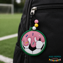 Load image into Gallery viewer, Soccer Drip applique bag tag/bookmark/ornament--July 25 MB-- machine embroidery design DIGITAL DOWNLOAD