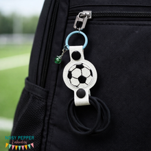 Load image into Gallery viewer, Soccer hair tie holder (2 sizes included)--July 25 MB-- machine embroidery design DIGITAL DOWNLOAD