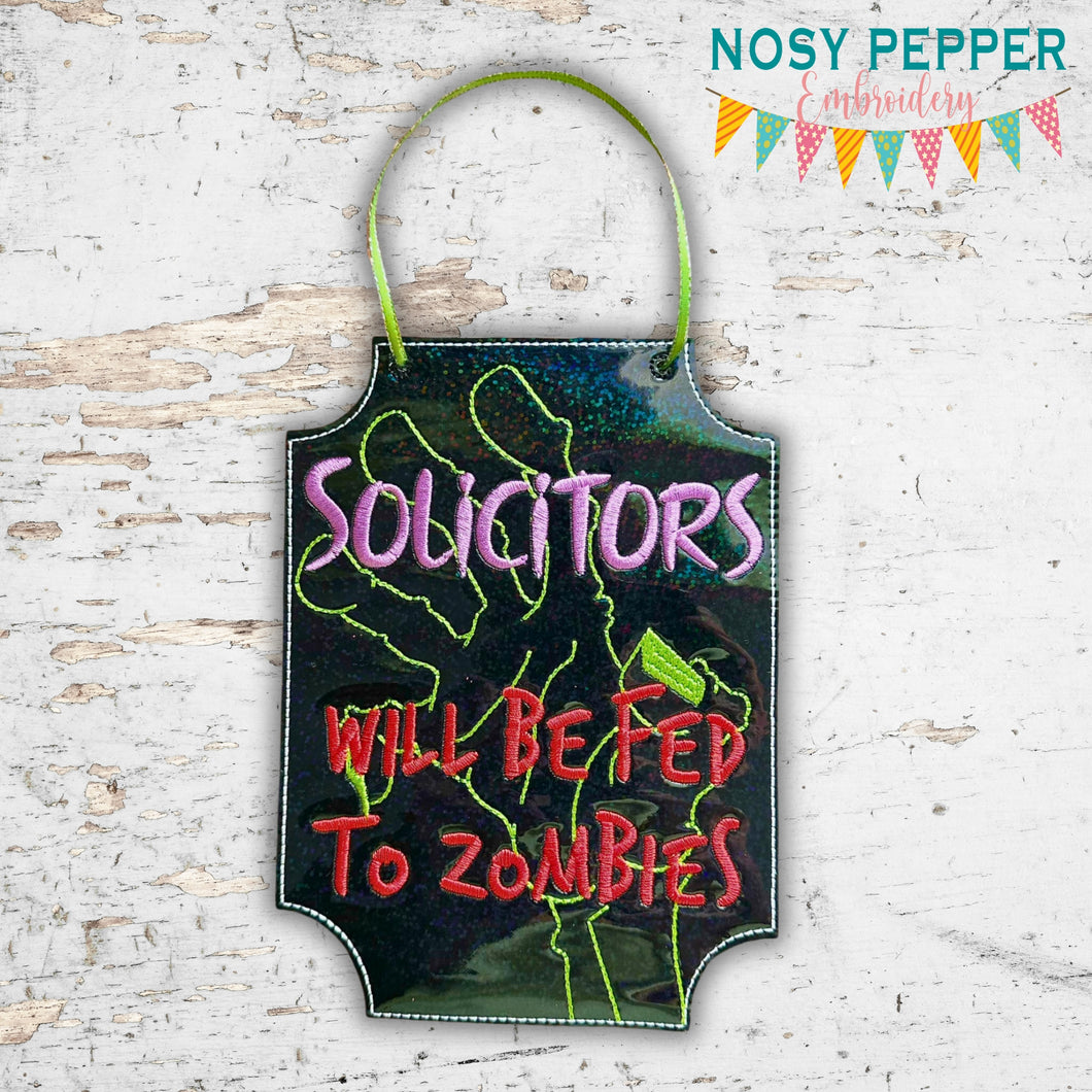 Solicitors Zombie Sign machine embroidery design (4 sizes included) DIGITAL DOWNLOAD