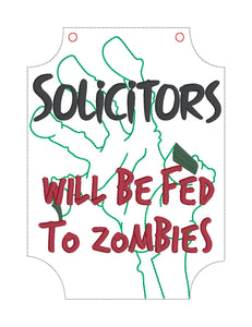 Solicitors Zombie Sign machine embroidery design (4 sizes included) DIGITAL DOWNLOAD