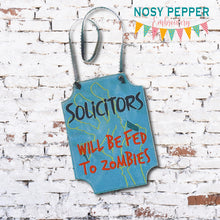 Load image into Gallery viewer, Solicitors Zombie Sign machine embroidery design (4 sizes included) DIGITAL DOWNLOAD
