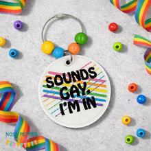 Load image into Gallery viewer, Sounds Gay bag tag/ornament/bookmark machine embroidery design DIGITAL DOWNLOAD