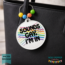 Load image into Gallery viewer, Sounds Gay bag tag/ornament/bookmark machine embroidery design DIGITAL DOWNLOAD