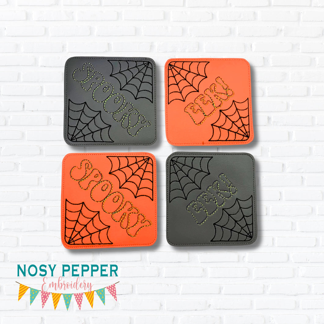 Spooky Eek coaster set of 2 designs machine embroidery design DIGITAL DOWNLOAD