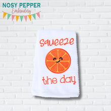 Load image into Gallery viewer, Squeeze The Day Citrus Slice applique April 2024 Mystery Bundle machine embroidery design (5 sizes included) DIGITAL DOWNLOAD