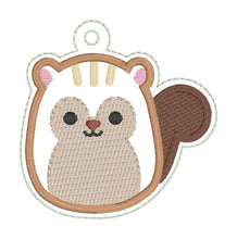 Load image into Gallery viewer, Squirrel Squishy snap tab and eyelet fob machine embroidery file (single and multi files included) DIGITAL DOWNLOAD