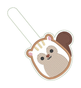 Squirrel Squishy snap tab and eyelet fob machine embroidery file (single and multi files included) DIGITAL DOWNLOAD