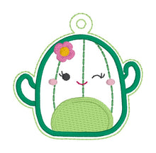 Load image into Gallery viewer, Squishy Cactus snap tab and eyelet fob machine embroidery file (single and multi files included) DIGITAL DOWNLOAD