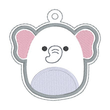 Load image into Gallery viewer, Squishy Elephant snap tab and eyelet fob machine embroidery file (single and multi files included) DIGITAL DOWNLOAD