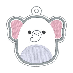 Squishy Elephant snap tab and eyelet fob machine embroidery file (single and multi files included) DIGITAL DOWNLOAD