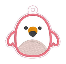 Load image into Gallery viewer, Squishy Flamingo snap tab and eyelet fob machine embroidery file (single and multi files included) DIGITAL DOWNLOAD