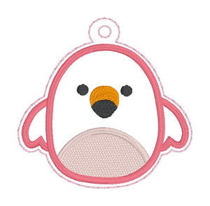 Squishy Flamingo snap tab and eyelet fob machine embroidery file (single and multi files included) DIGITAL DOWNLOAD