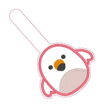 Load image into Gallery viewer, Squishy Flamingo snap tab and eyelet fob machine embroidery file (single and multi files included) DIGITAL DOWNLOAD