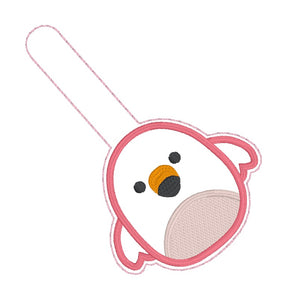 Squishy Flamingo snap tab and eyelet fob machine embroidery file (single and multi files included) DIGITAL DOWNLOAD