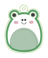 Load image into Gallery viewer, Squishy Frog snap tab and eyelet fob machine embroidery file (single and multi files included) DIGITAL DOWNLOAD