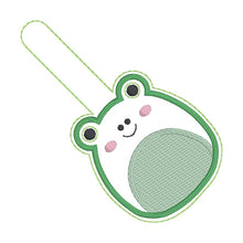 Load image into Gallery viewer, Squishy Frog snap tab and eyelet fob machine embroidery file (single and multi files included) DIGITAL DOWNLOAD
