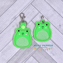 Load image into Gallery viewer, Squishy Frog snap tab and eyelet fob machine embroidery file (single and multi files included) DIGITAL DOWNLOAD