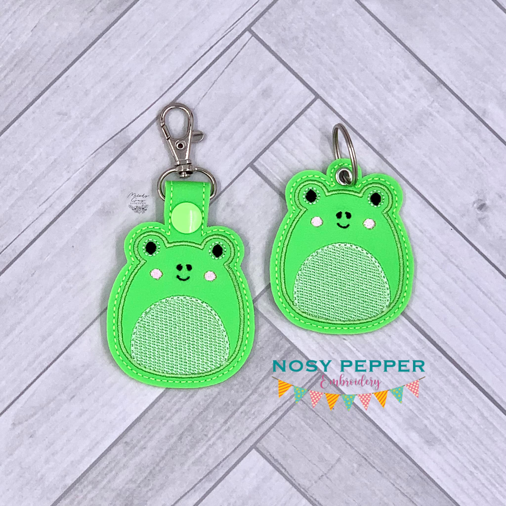 Squishy Frog snap tab and eyelet fob machine embroidery file (single a ...